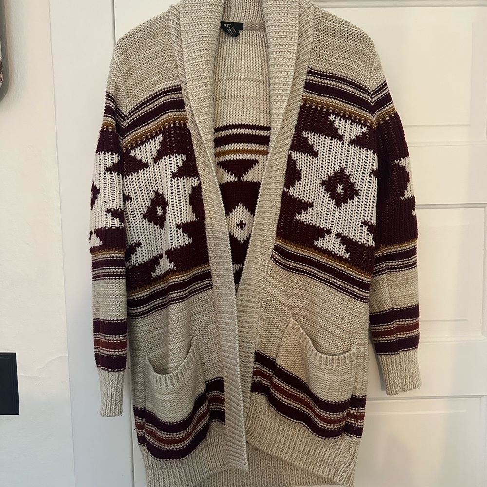 Cozy Beige and Maroon Knit Cardigan